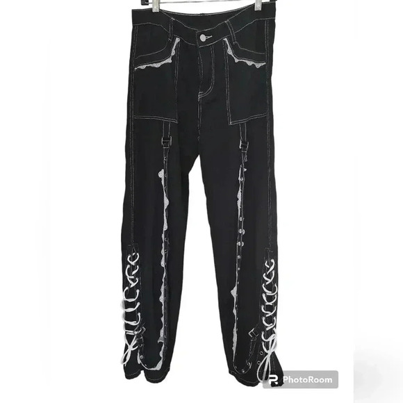 Punk Gothic Black Splice Baggy Jeans - Picture 1 of 2